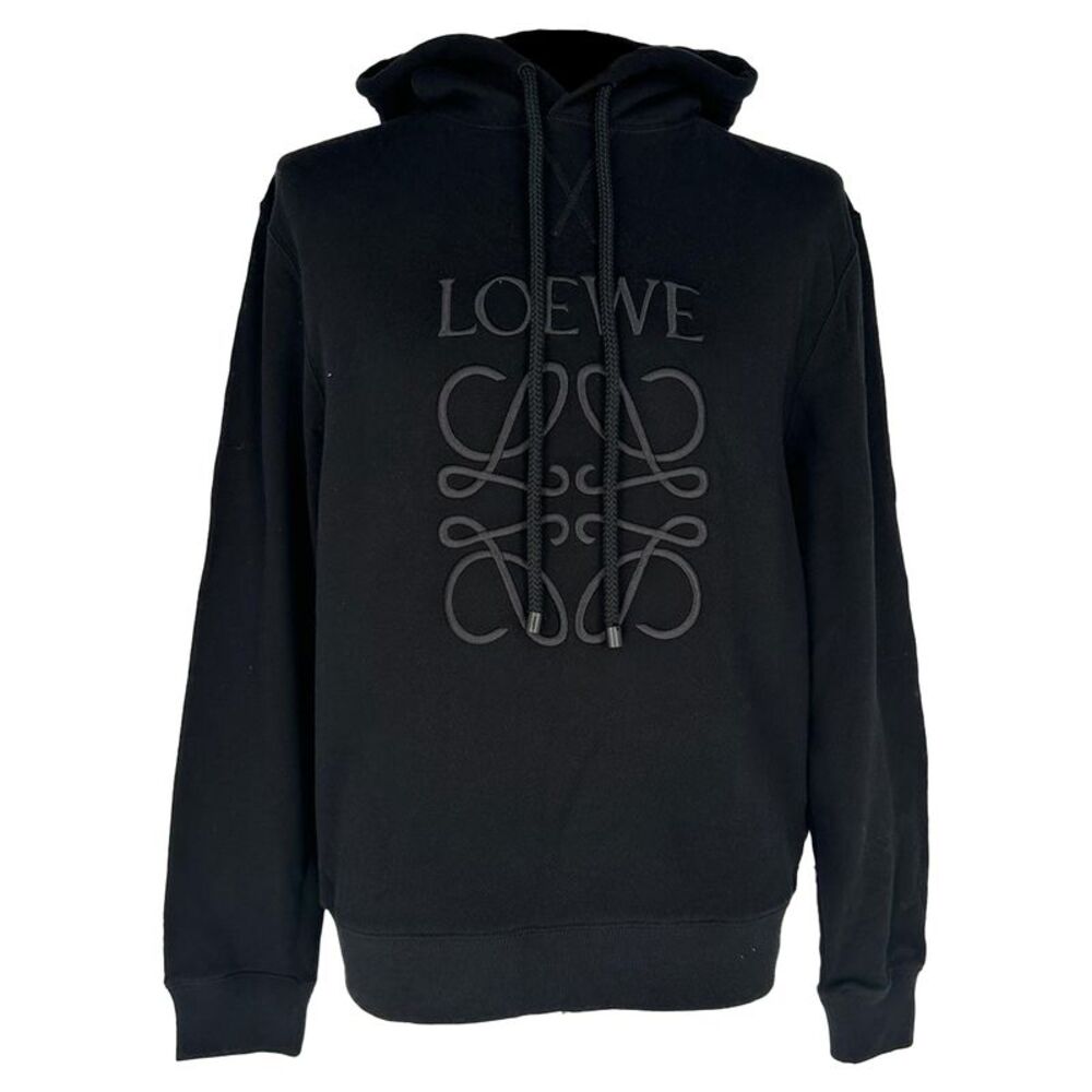 Loewe Anagram Embroidered Hoodie in Black Cotton